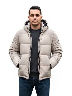 NOIZE Cruelty-Free Sustainable Puffer Jacket, Beige, Mens Size Medium